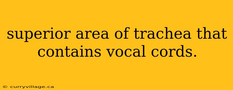 superior area of trachea that contains vocal cords.