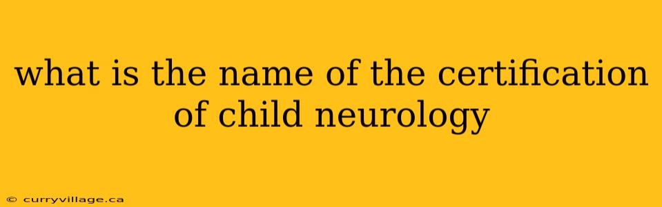 what is the name of the certification of child neurology